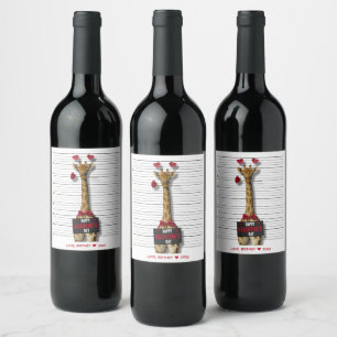 Happy Valentine's Day Mugshot Guilty Giraffe Funny Wine Label