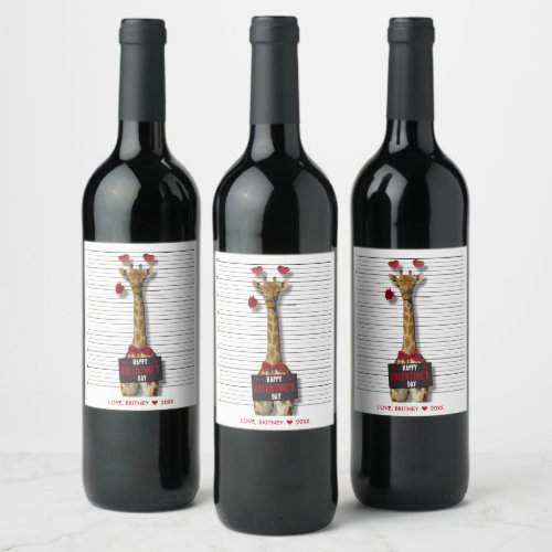 Happy Valentines Day Mugshot Guilty Giraffe Funny Wine Label