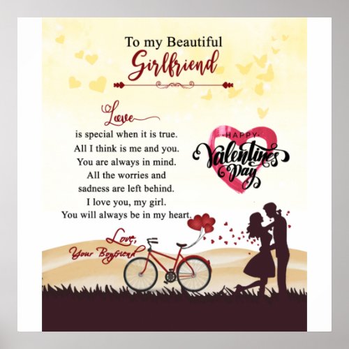 Happy Valentines Day My Beautiful Girlfriend Poster