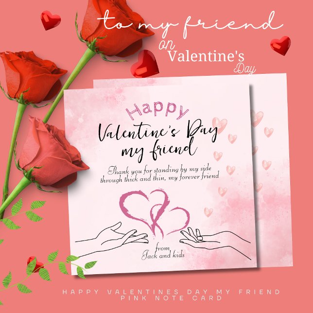 Happy Valentines Day my Friend pink Note Card (Happy Valentines Day my Friend pink Note Card)