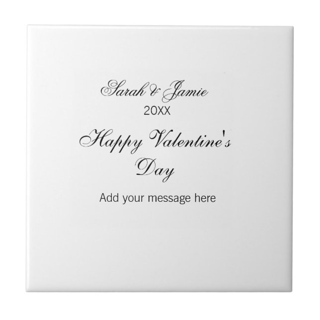 Happy Valentine's day name date message simple ele Ceramic Tile (Front)