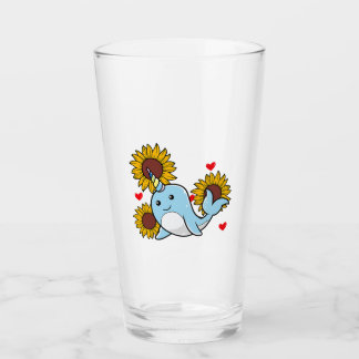 Happy Valentines Day Narwhal With Sunflower Heart Glass