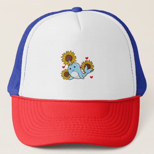 Happy Valentines Day Narwhal With Sunflower Heart Trucker Hat