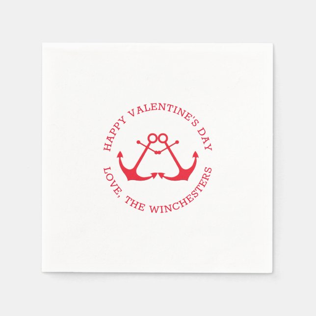 Happy Valentine's Day nautical anchors custom cute Napkins (Front)