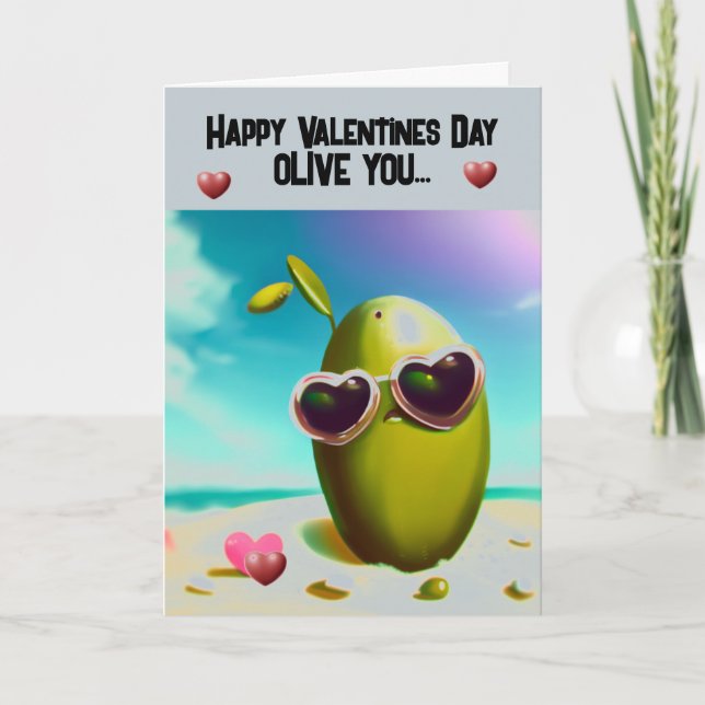 Happy Valentines Day Olive You Valentine Holiday Card (Front)