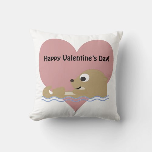 Happy Valentines Day Otter Throw Pillow