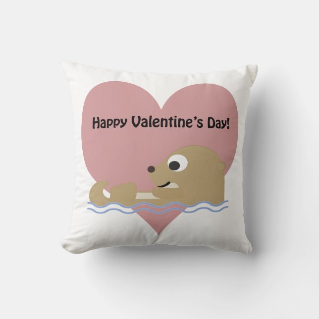Happy Valentines Day Otter Throw Pillow (Front)