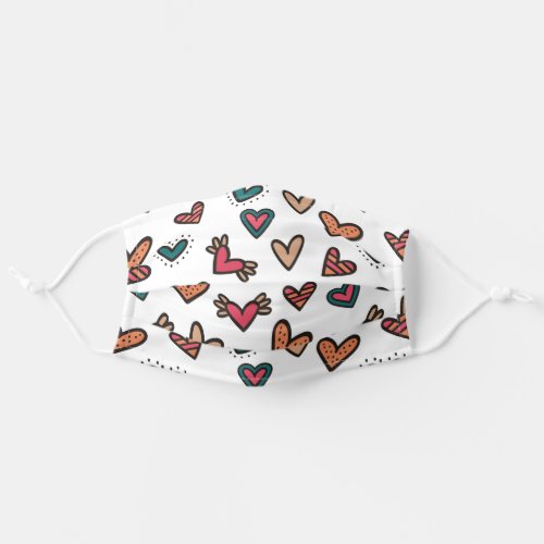 Happy Valentines Day  Outlined Hearts Adult Cloth Face Mask