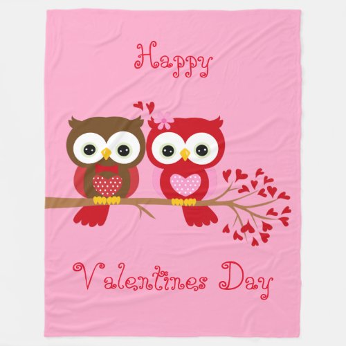 Happy Valentines Day Owls Fleece Blanket