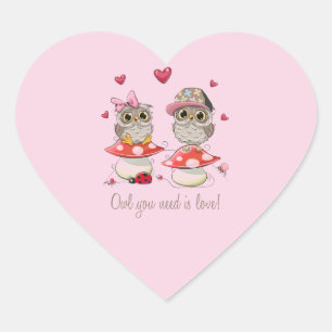 Happy Valentine's Day Owls Heart Sticker