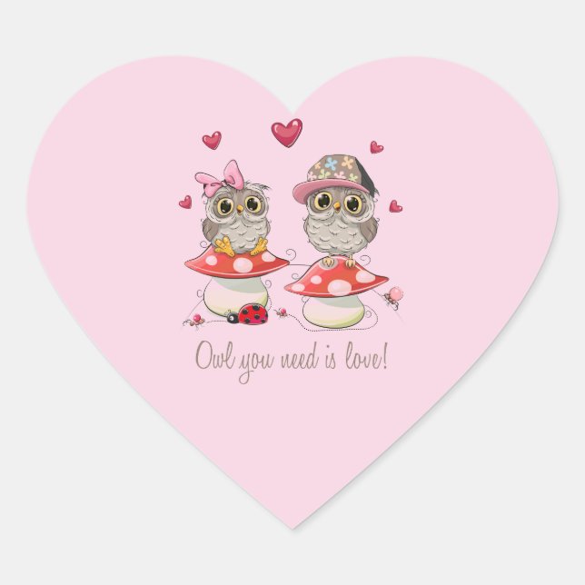 Happy Valentine's Day Owls  Heart Sticker (Front)