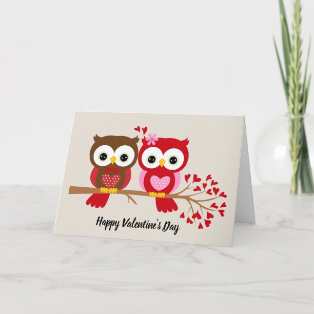 Happy Valentine's Day Owls Holiday Card (Front)