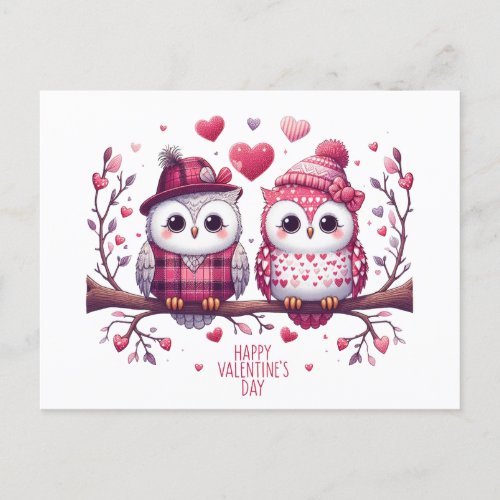 Happy Valentines Day Owls Holiday Postcard