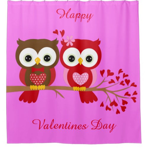 Happy Valentines Day Owls Shower Curtain
