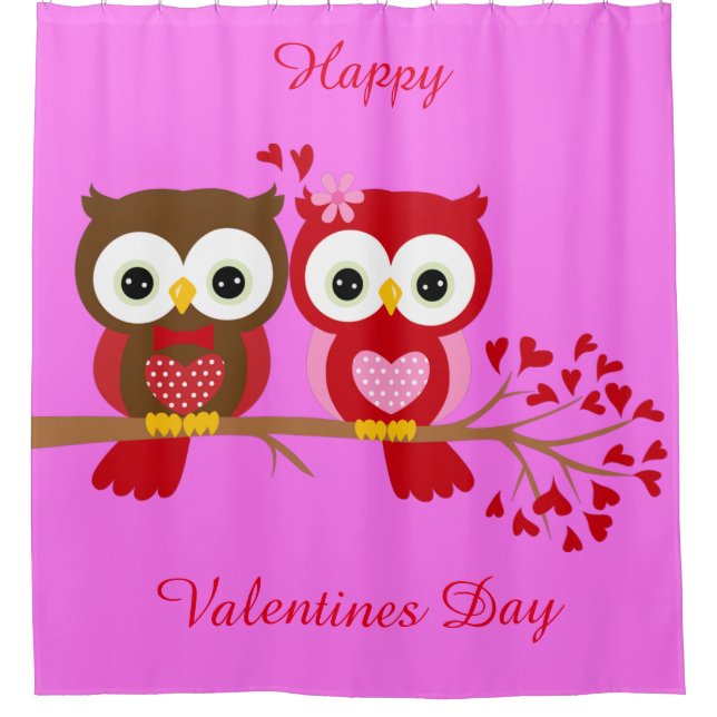 Happy Valentines Day Owls Shower Curtain (Front)