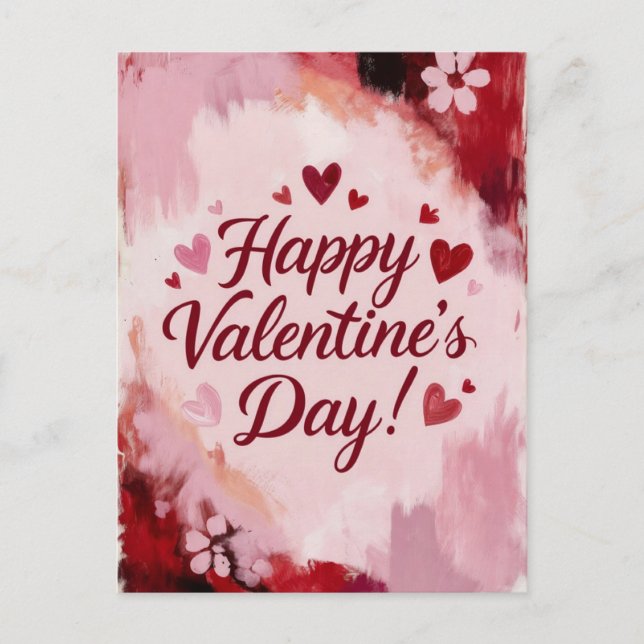 Happy Valentine's Day! Painted Brush Strokes Holiday Postcard (Front)