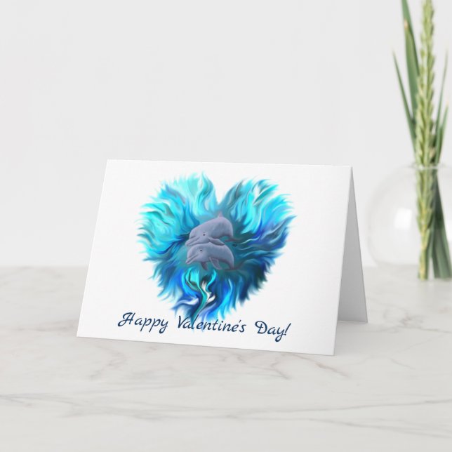 Happy Valentine's Day - Pair of dolphins Holiday Card (Front)