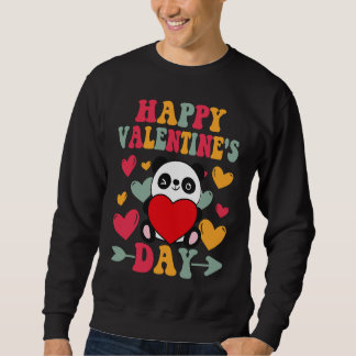 Happy Valentines Day Panda Heart Love Groovy Sweatshirt