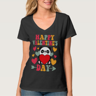 Happy Valentines Day Panda Heart Love Groovy T-Shirt