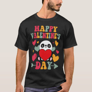 Happy Valentines Day Panda Heart Love Groovy T-Shirt