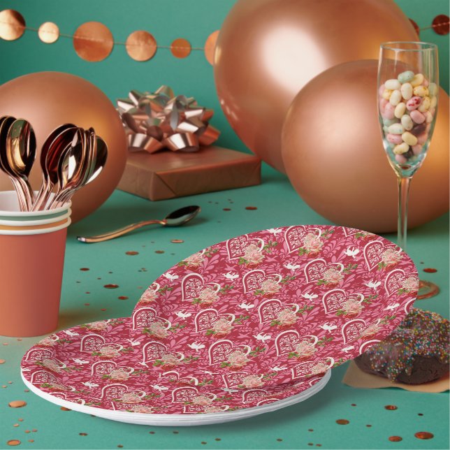 Happy Valentine's day pattern design  Paper Plates (Multi)