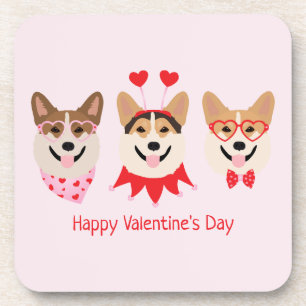 Happy Valentines Day Pembroke Welsh Corgi Dogs Beverage Coaster