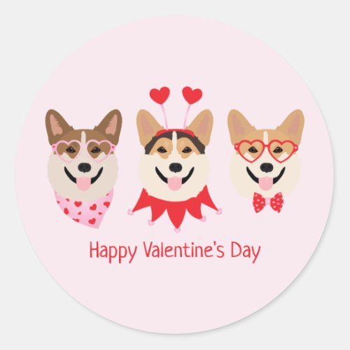Happy Valentines Day Pembroke Welsh Corgi Dogs Classic Round Sticker