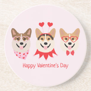 Happy Valentines Day Pembroke Welsh Corgi Dogs Coaster