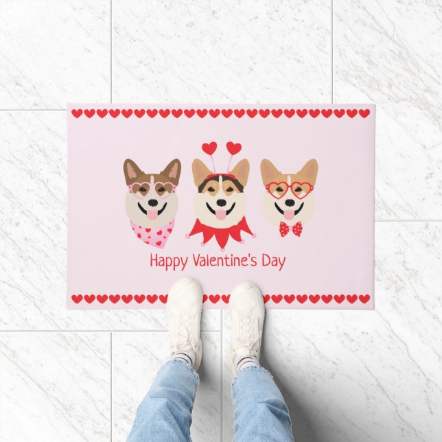 Happy Valentines Day Pembroke Welsh Corgi Dogs Doormat (Indoor)