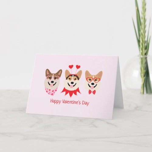 Happy Valentines Day Pembroke Welsh Corgi Dogs Holiday Card