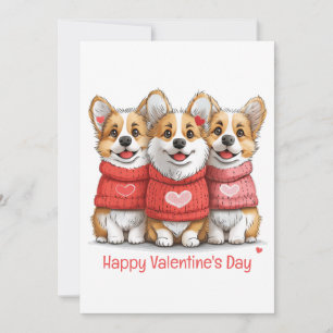 Happy Valentines Day Pembroke Welsh Corgi Dogs Holiday Card
