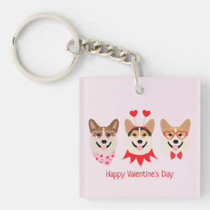 Happy Valentines Day Pembroke Welsh Corgi Dogs Keychain