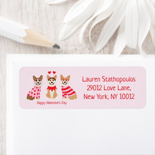 Happy Valentines Day Pembroke Welsh Corgi Dogs Label (Insitu)
