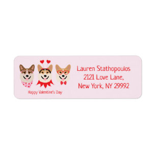 Happy Valentines Day Pembroke Welsh Corgi Dogs Label