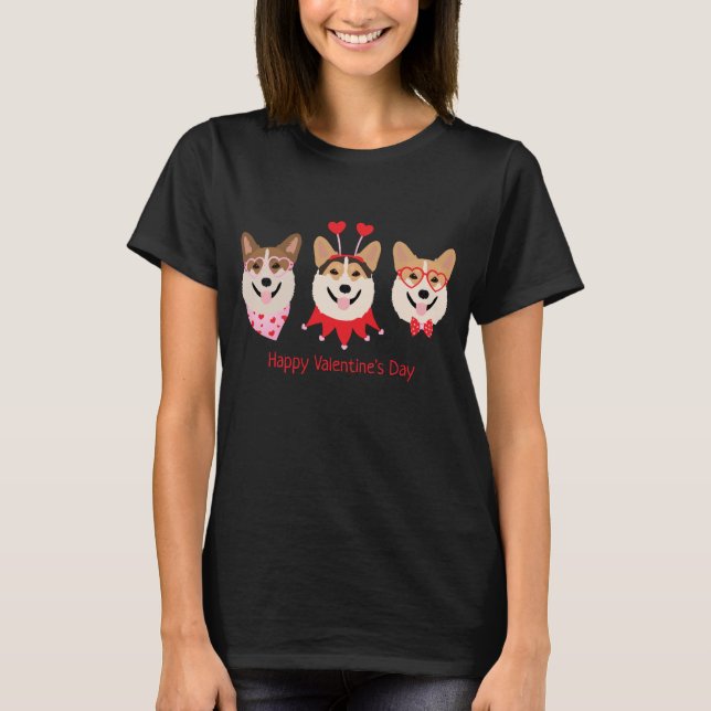 Happy Valentines Day Pembroke Welsh Corgi Dogs T-Shirt (Front)