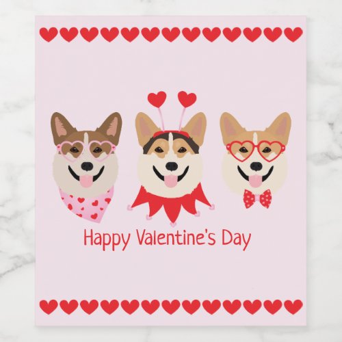 Happy Valentines Day Pembroke Welsh Corgi Dogs Wine Label