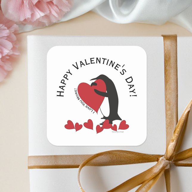 Happy Valentine's Day! Penguin and Red Heart Square Sticker (Creator Uploaded)
