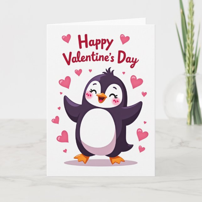 Happy Valentines Day Penguin Card (Front)