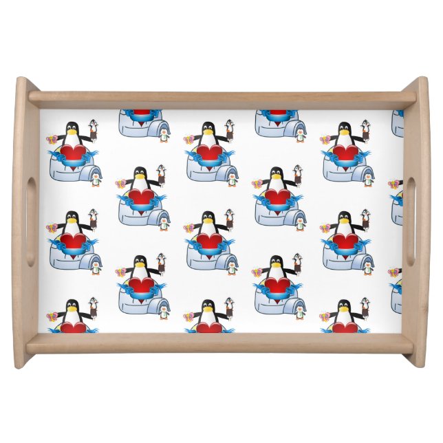 Happy Valentine's Day Penguin Hearts Serving Tray (Front)
