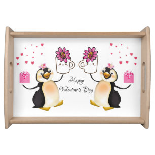 Happy Valentine's Day Penguin Hearts Serving Tray