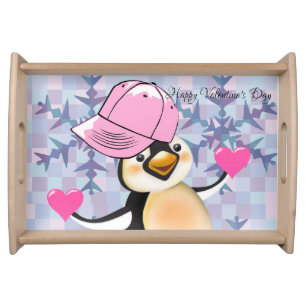 Happy Valentine's Day Penguin Hearts Serving Tray