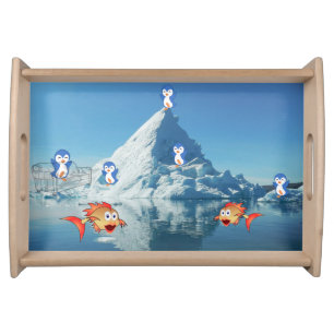 Happy Valentine's Day Penguin Hearts Serving Tray