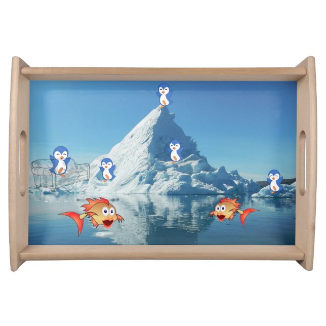 Happy Valentine's Day Penguin Hearts Serving Tray (Front)