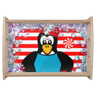 Happy Valentine's Day Penguin Hearts Serving Tray