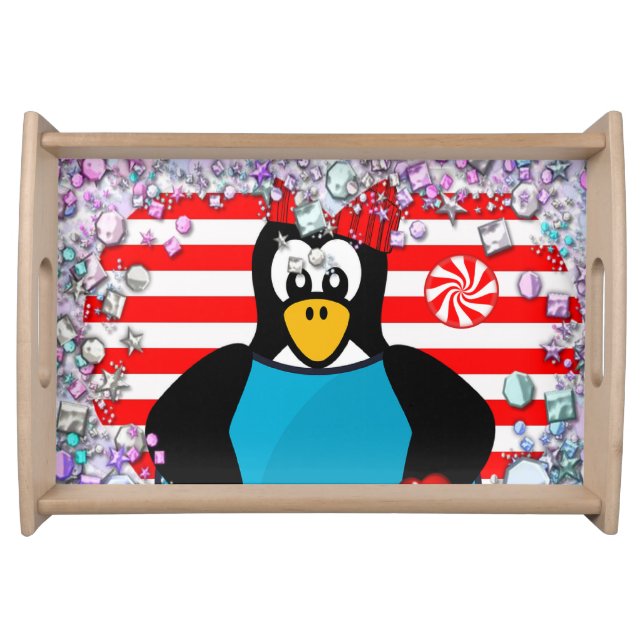 Happy Valentine's Day Penguin Hearts Serving Tray (Front)
