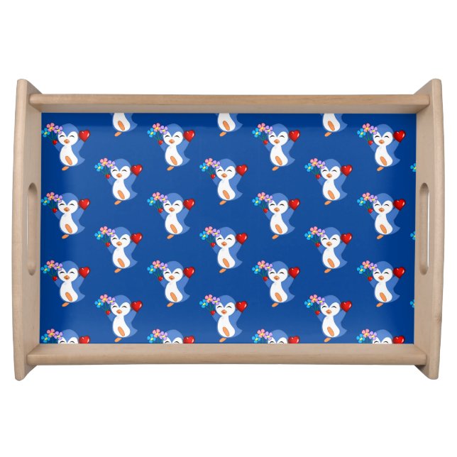 Happy Valentine's Day Penguin Hearts Serving Tray (Front)