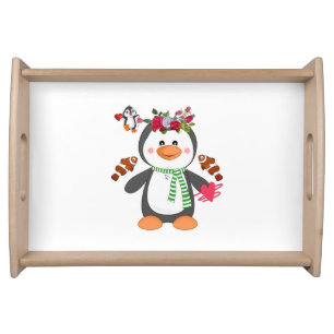 Happy Valentine's Day Penguin Hearts Serving Tray