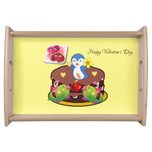 Happy Valentine's Day Penguin Hearts Serving Tray