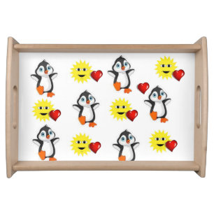 Happy Valentine's Day Penguin Hearts Serving Tray