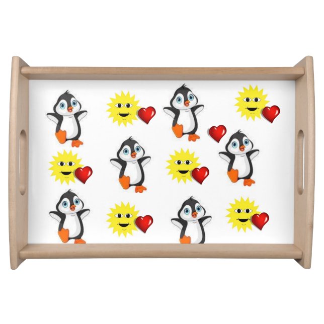 Happy Valentine's Day Penguin Hearts Serving Tray (Front)